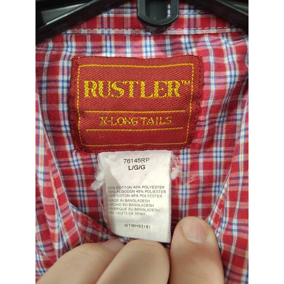 Vintage Men's Rustler X Long Tails Pearl Snap Western Short Sleeve Shirt Size L - Picture 3 of 5